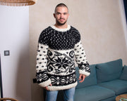 Isländischer Wollpullover, handgestrickter Pullover im norwegischen Stil T819