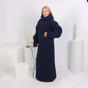 Robe pull 5 fils de laines mélangées, robe longue maxi tricotée main grosse maille T1655