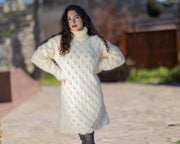 Pull mohair crème, tricoté main, maille vaporeuse T1426
