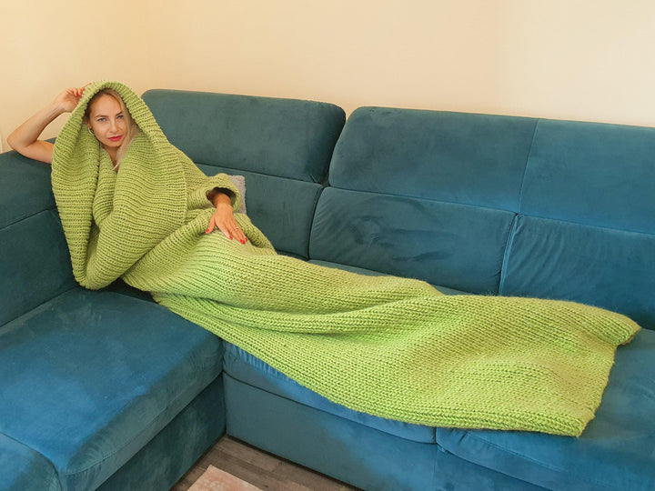 Long Tube Blanket Dress, Hand Knitted 100% Soft Wool Maxi Dress T1095