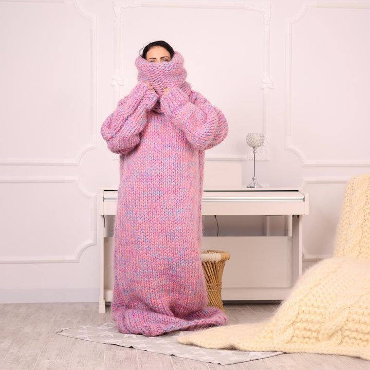 11 Strands Mohair Wool Sweater Dress, 9 kg Hand Knitted Extra Long Turtleneck T1978