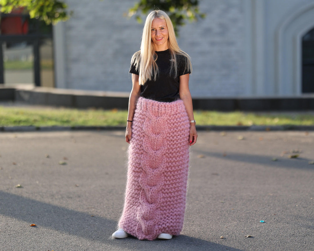 20 Strands Mohair Skirt, Extra Chunky Hand Knitted Cable Knit Fuzzy Skirt T1454