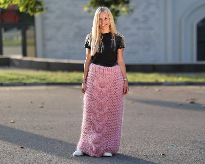 20 Strands Mohair Skirt, Extra Chunky Hand Knitted Cable Knit Fuzzy Skirt T1454