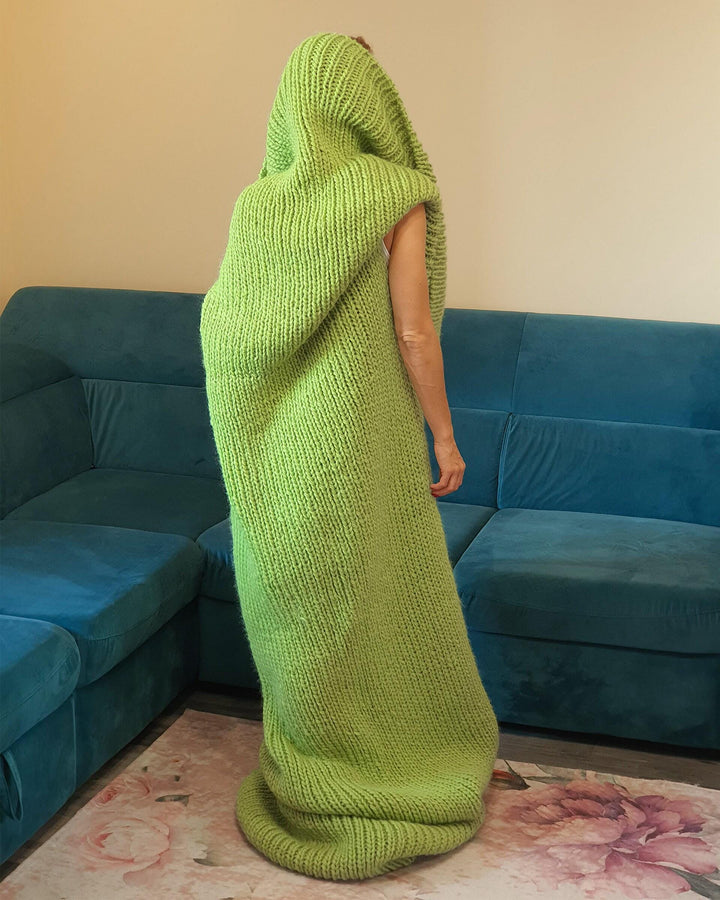 Long Tube Blanket Dress, Hand Knitted 100% Soft Wool Maxi Dress T1095