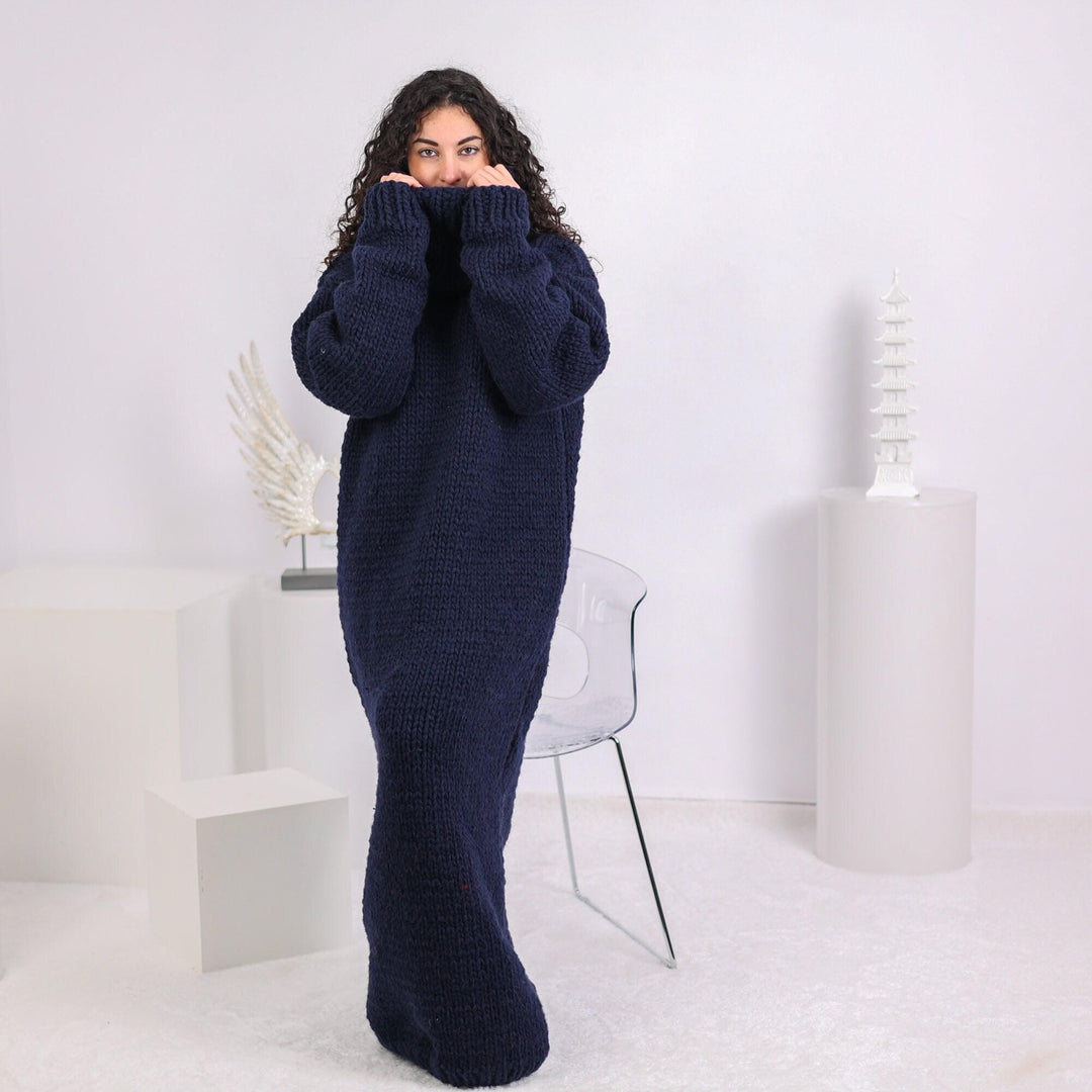 Tiffy Mohair Blue Mohair Alpaca Merino Maxi Dress T1639