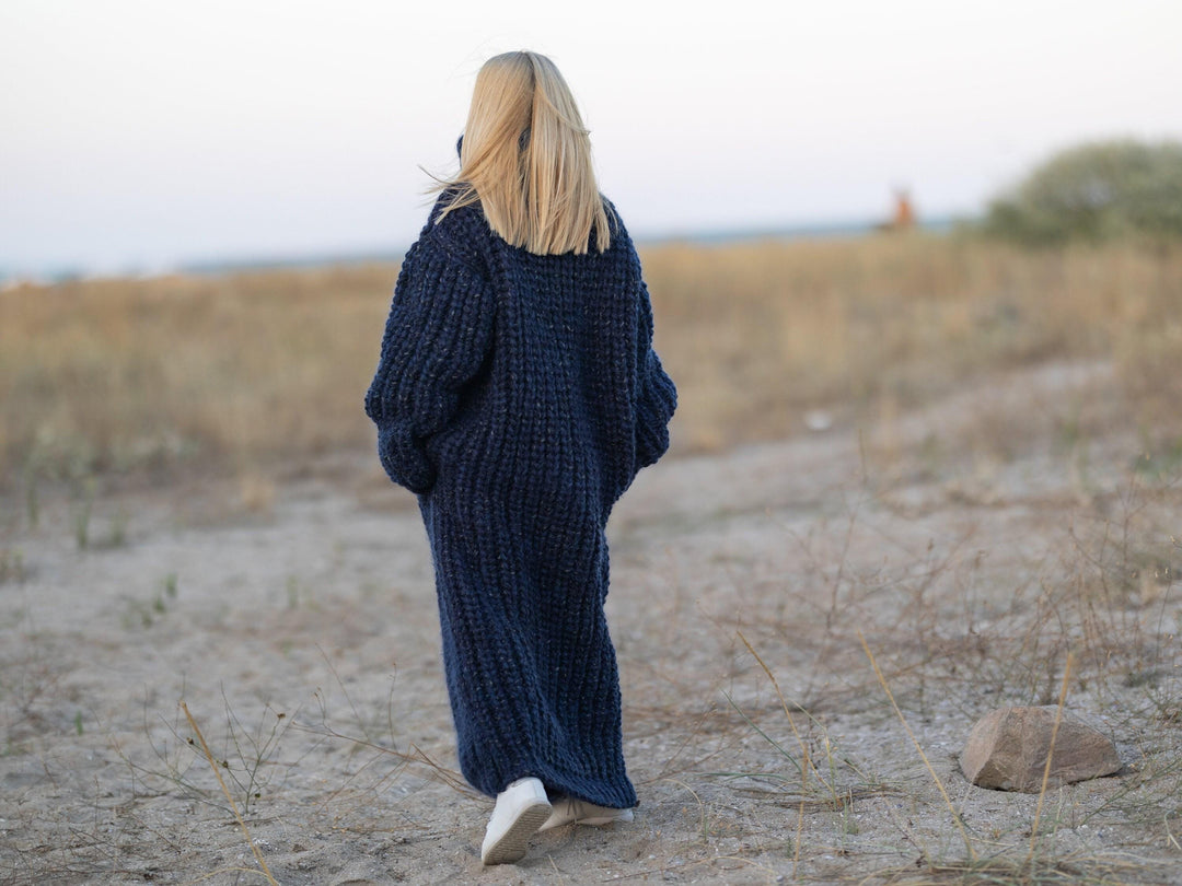 6 Strands Mixed Yarns Sweater Dress, Hand Knitted Chunky Long Dress T1248