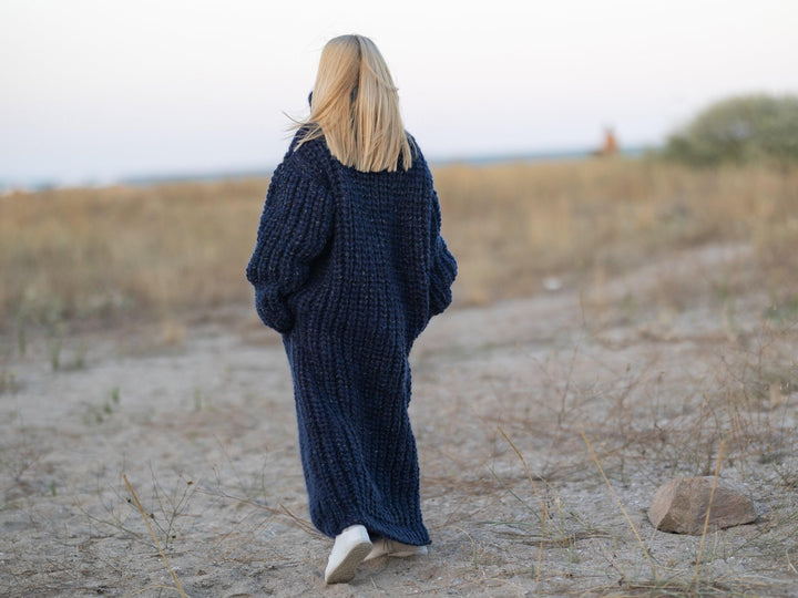 6 Strands Mixed Yarns Sweater Dress, Hand Knitted Chunky Long Dress T1248