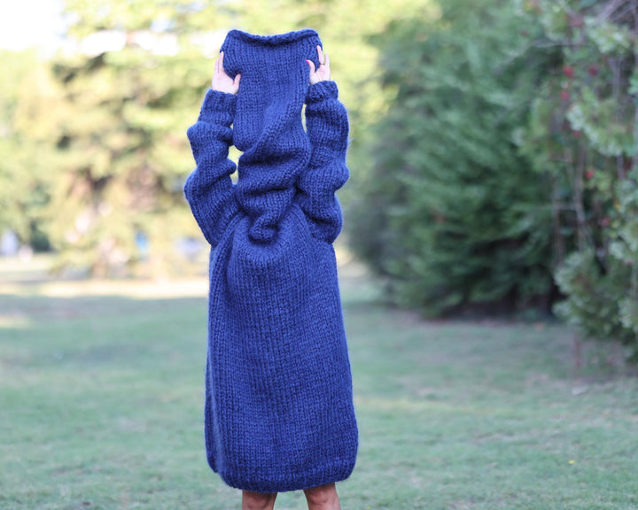 Mohair Wool Sweater Dress with 100 cm Turtleneck with Extra Long Sleeves T1458