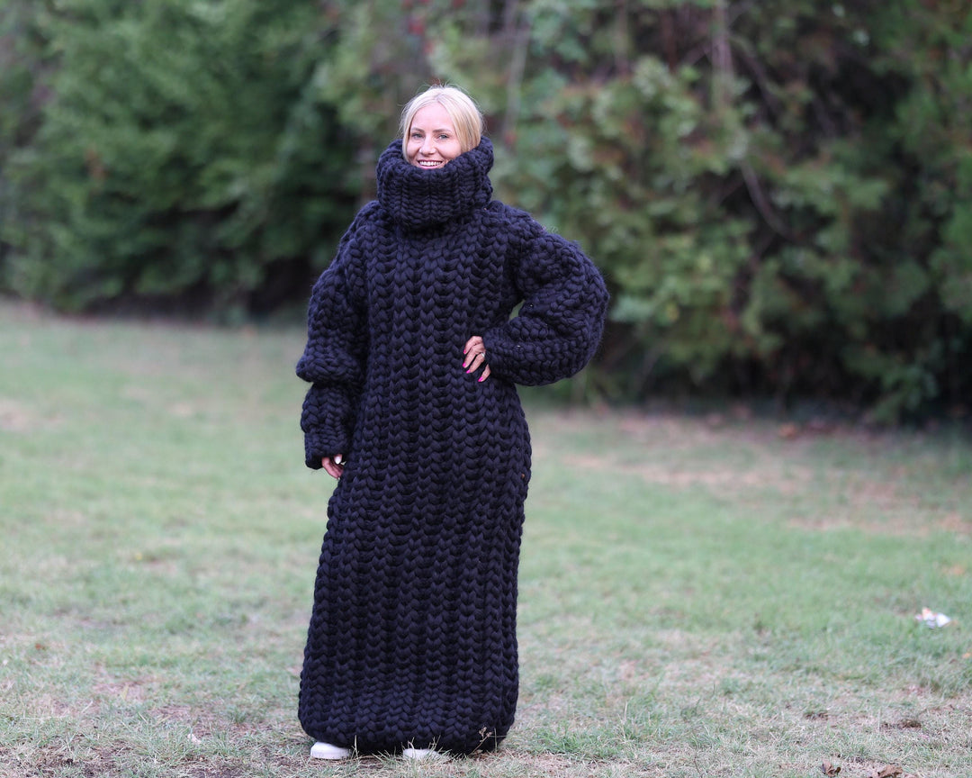 100% Merino Wool Sweater Dress, Extra Chunky  with 50 cm Turtleneck T1468