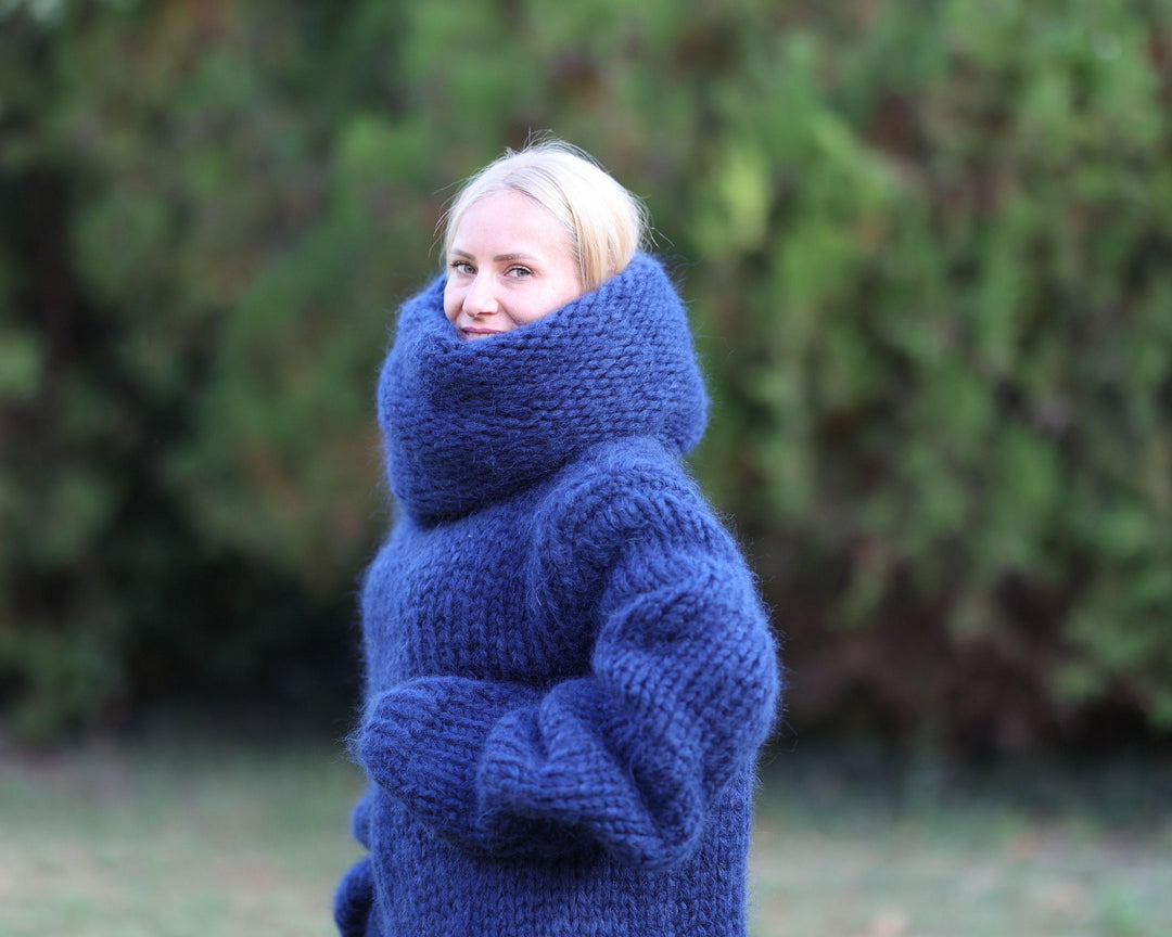 Mohair Wool Sweater Dress with 100 cm Turtleneck with Extra Long Sleeves T1458