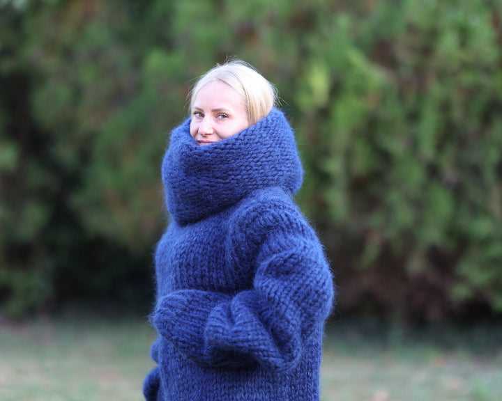 Mohair Wool Sweater Dress with 100 cm Turtleneck with Extra Long Sleeves T1458