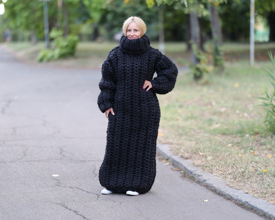 100% Merino Wool Sweater Dress, Extra Chunky  with 50 cm Turtleneck T1468