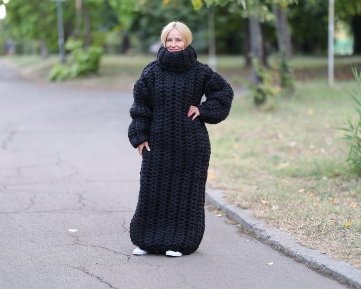 100% Merino Wool Sweater Dress, Extra Chunky  with 50 cm Turtleneck T1468