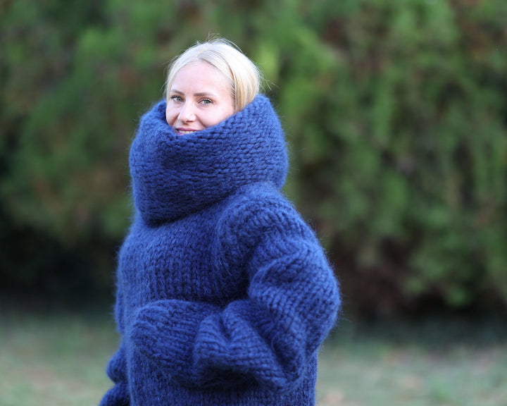 Mohair Wool Sweater Dress with 100 cm Turtleneck with Extra Long Sleeves T1458