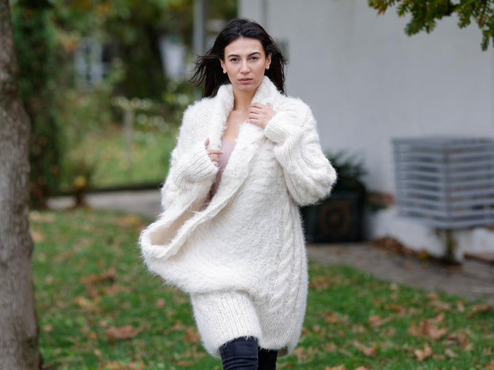 Hairy Suri Alpaca Sweater Dress, Hand Knitted Long Fuzzy Llama Wool Jumper T1140