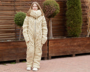 Catsuit en laine – Combinaison intégrale en grosses mailles torsadades 100 % laine tricotée main – Combinaison épaisse naturelle – T1376