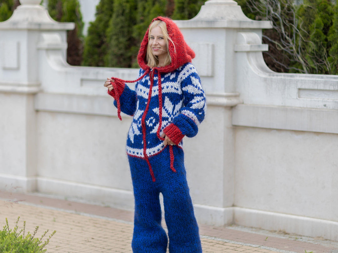 Wool and Mohair Catsuit – Hand-Knitted Icelandic Style Fluffy Full Body Overall – T1080