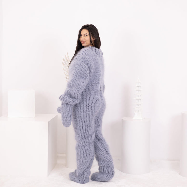 Mohair Catsuit – 20-Strand Hand-Knitted Fluffy Full Body Suit with Matching Mittens and Socks – T1596