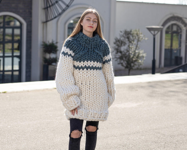 Super Chunky Merino Wool Sweater, Hand Knitted Giant Pullover T1040