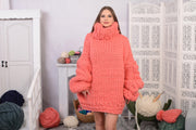 Dicker Zopfstrickpullover aus Merinowolle, handgestrickter Super Chunky Wollpullover T738AW