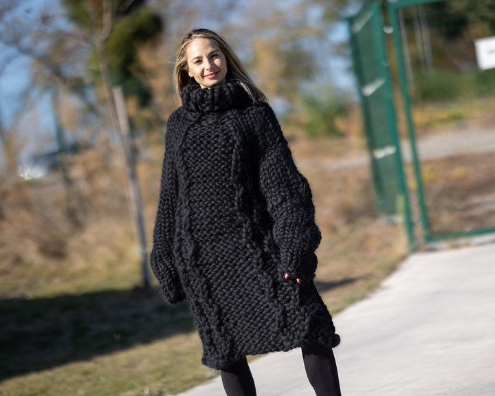Chunky Merino Wool Sweater, Hand Knitted Thick Pullover T1309