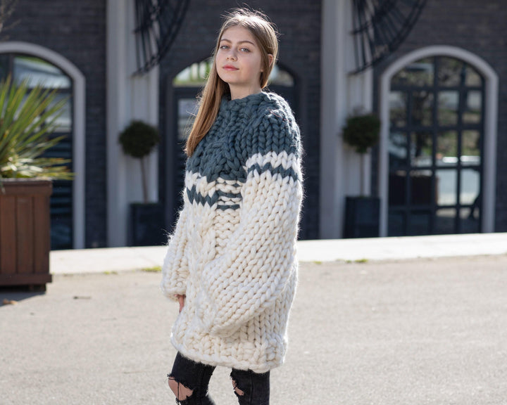 Super Chunky Merino Wool Sweater, Hand Knitted Giant Pullover T1041