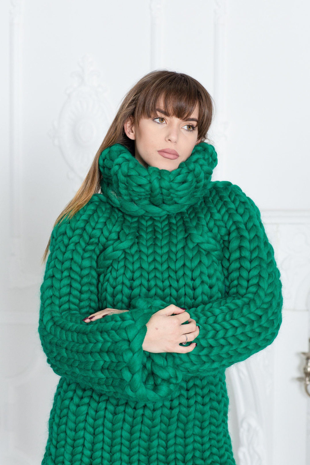 Super Chunky Merino Wool Sweater Dress, Hand Knitted Giant Pullover T605