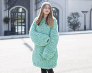 Super Chunky Merinowollpullover, handgestrickter Riesenpullover T1038
