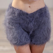 Graue Mohair-Strickshorts – Handgestrickte flauschige Boxershorts, weiche, kuschelige Unterwäsche T449