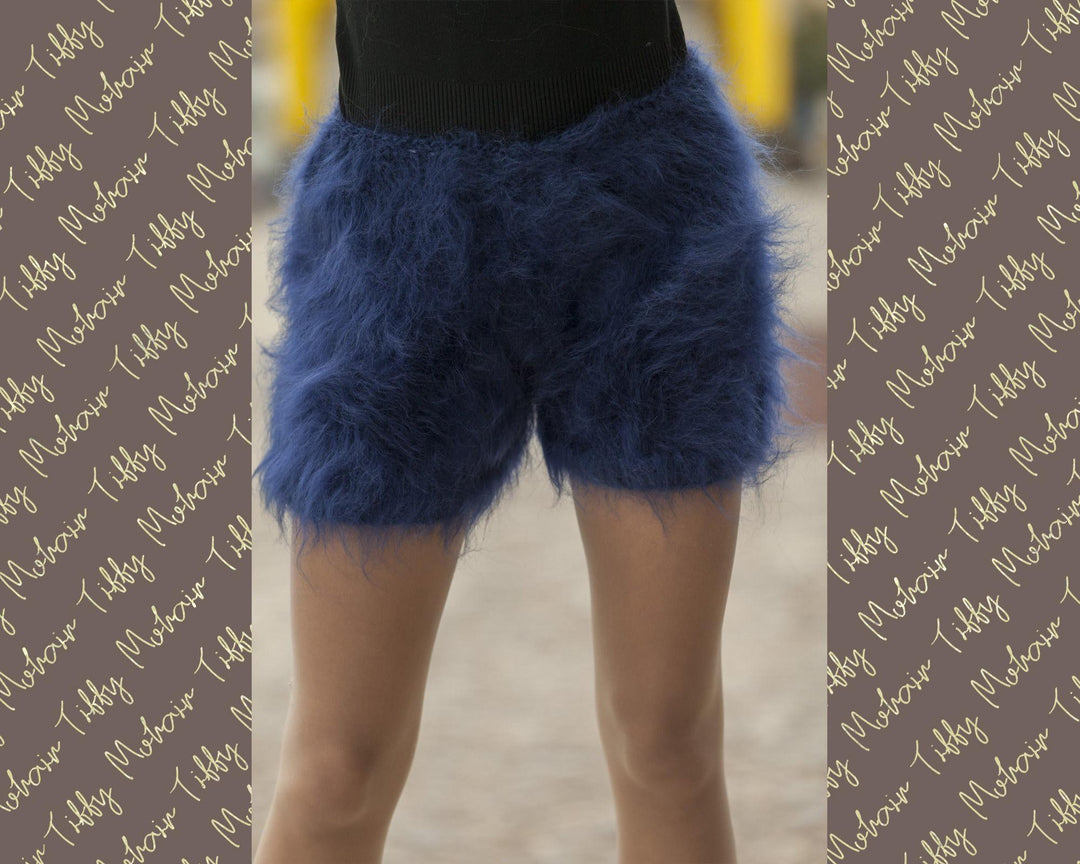 Mohair Knit Shorts – Hand Knitted Fuzzy Underwear, Soft Fluffy Pants T481