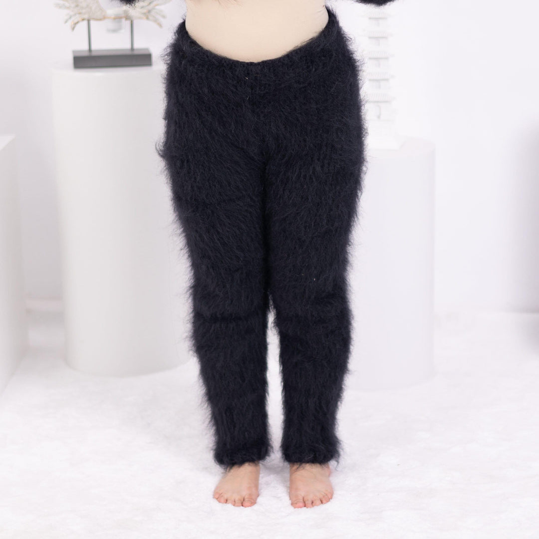 Black Mohair Knit Pants – Hand Knitted Fuzzy Trousers T1595