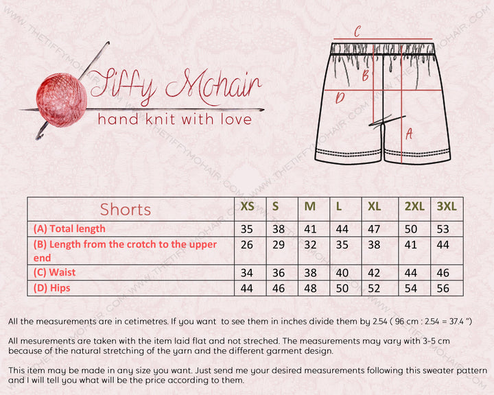 Red Mohair Knit Shorts – Hand Knitted Fluffy Boxers, Soft Fuzzy Underwear T1709