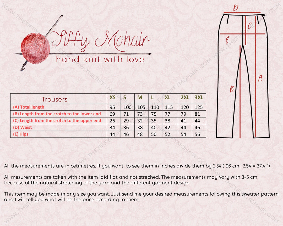 Pink Mohair Knit Pants, Hand Knitted Fluffy Fuzzy Thick Mohair Trousers T359
