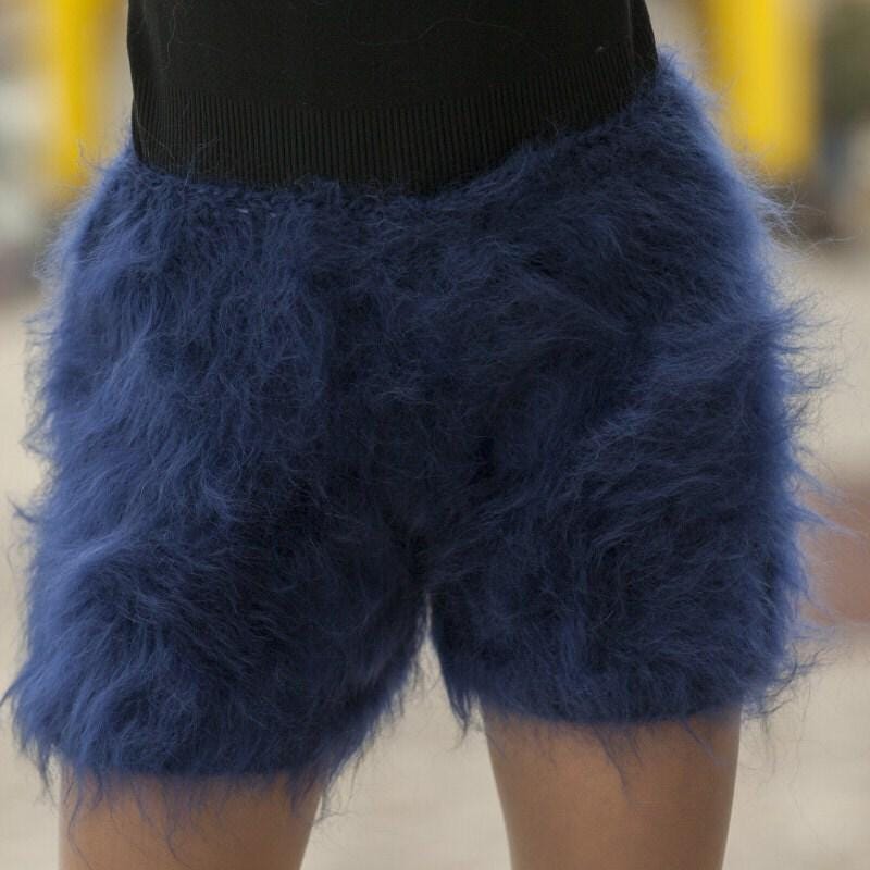 Mohair Knit Shorts – Hand Knitted Fuzzy Underwear, Soft Fluffy Pants T481