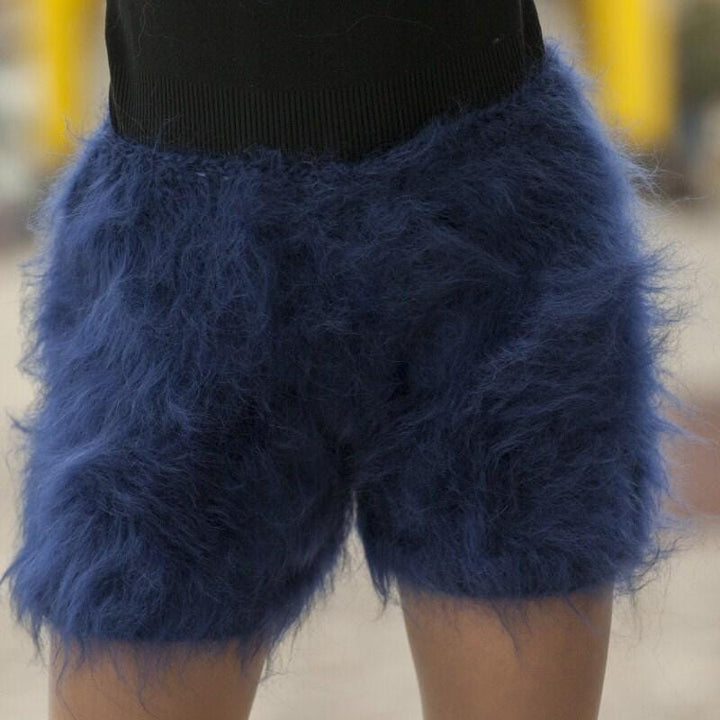 Mohair Knit Shorts – Hand Knitted Fuzzy Underwear, Soft Fluffy Pants T481