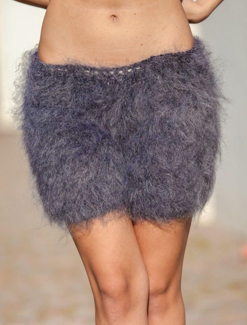 Gray Mohair Knit Shorts – Hand Knitted Fluffy Boxers, Soft Fuzzy Lounge Pants T403