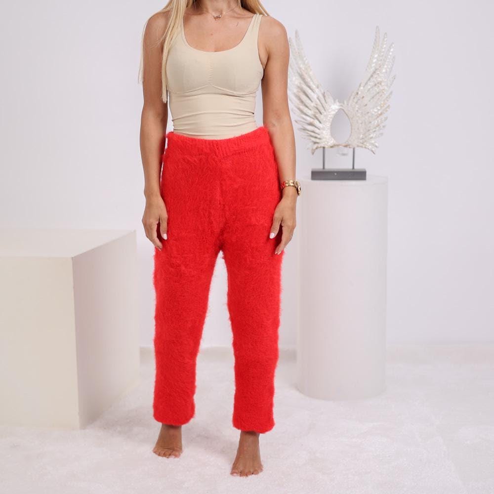 Fluffy Alpaca Knit Pants – Hand Knitted Fuzzy Lounge Trousers T1922