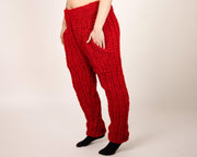 Rote Wollstrickhose, handgestrickte Joggingshose aus 100% Wolle für Damen T1072