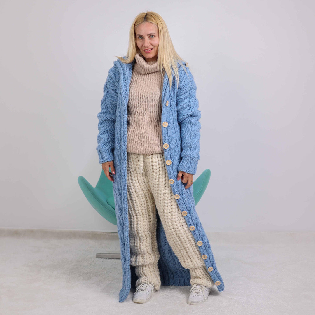 Hand Knitted Alpaca and Wool Rib Pants, Cozy  Lounge Trousers T1872
