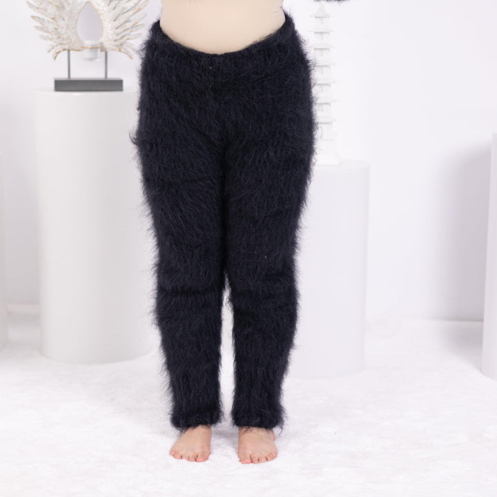 Black Mohair Knit Pants – Hand Knitted Fuzzy Trousers T1595