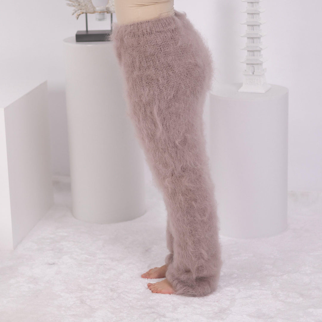 Beige Mohair Knit Pants – Hand Knitted Fuzzy Trousers T1594