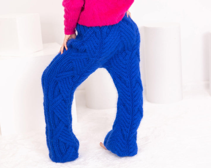 Thick Mohair Knit Pants, Hand Knitted Fluffy Warm Mohair Trousers T1552