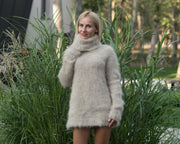 Italienischer Mohair Yak Alpaka Merino Pullover, handgestrickter 5-fädiger flauschiger Pullover T851