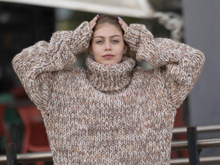 Extra Chunky Wool Yak Alpaca Sweater, Hand Knitted Thick Pullover T1280