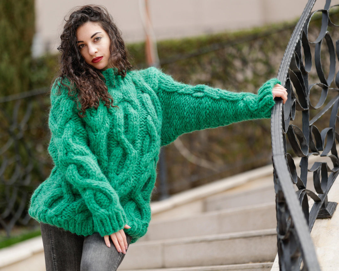 Chunky Baby Alpaca Wool Sweater, Hand Knitted Thick Pullover T1395