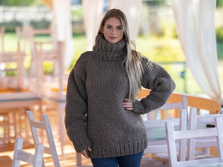 Super Chunky Yak Merino Sweater, Hand Knitted 24-Strand Thick Pullover T1261