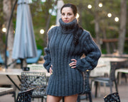 Grauer Mohairwolle-Rippenpullover, handgestrickter Oversized-Pullover T814W