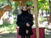 Pull noir en mohair et laine, tricoté main 8 fils épais coupe ample T1224