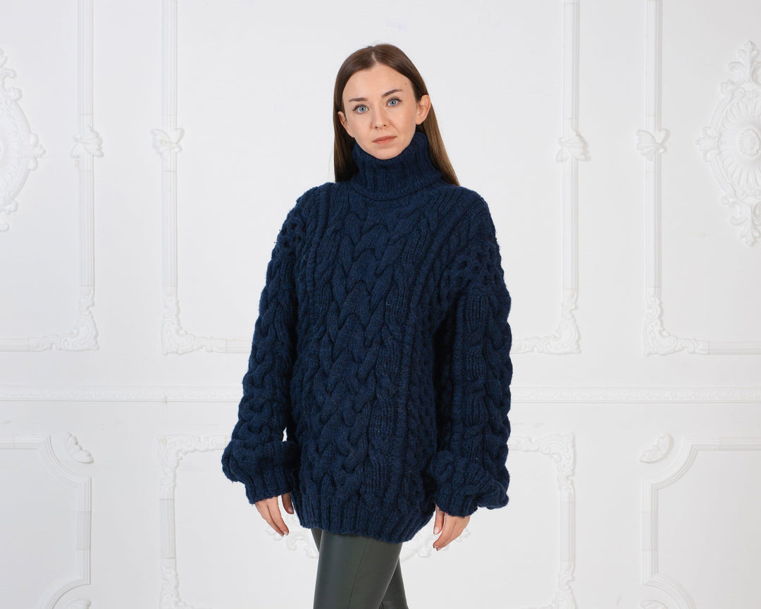 Angora Mohair Merino Wool Sweater, Hand Knitted Soft Cable Pullover T987