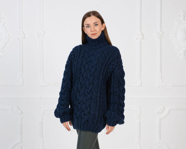 Angora Mohair Merino Wool Sweater, Hand Knitted Soft Cable Pullover T987